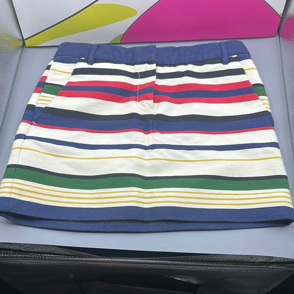 J.CREW Madewell multi stripe mini skirt size 00 cotton blend chino rainbow color - Picture 8 of 15